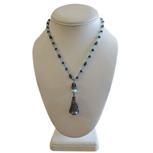 Aqua-Topaz March Birthstone AB Blue Crystal Vintage Victorian Necklace